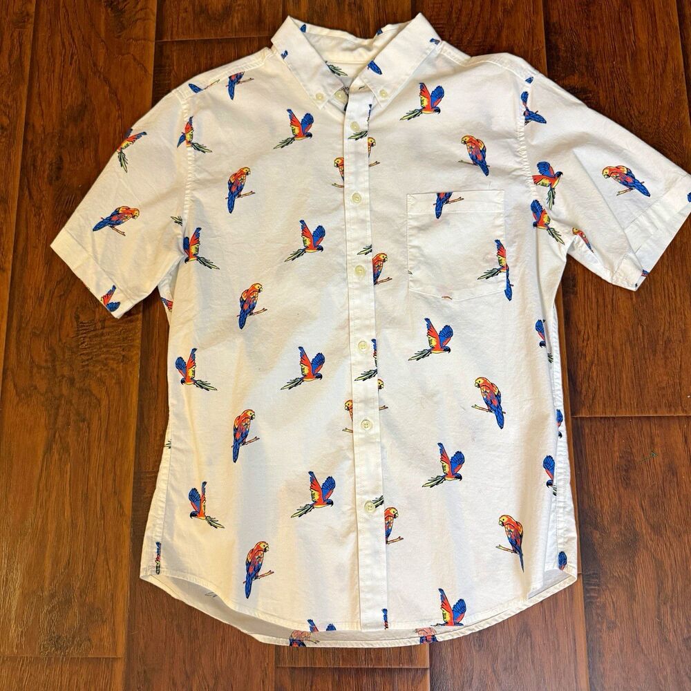 Goodfellow & Co Slim Fit Shirt Mens M Short Sleeve Button-Down Bird Print Parrot
